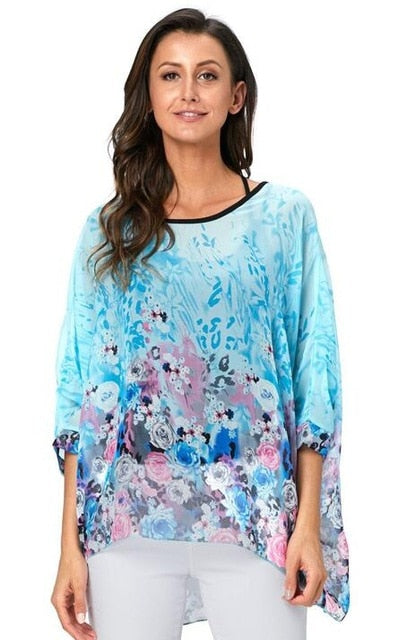 Baharcelin 5XL 6XL Summer Blouse Batwing Sleeve Casual Women Blouse Plus Size Printed Dot Chiffon Beach Top Clothing Clothes