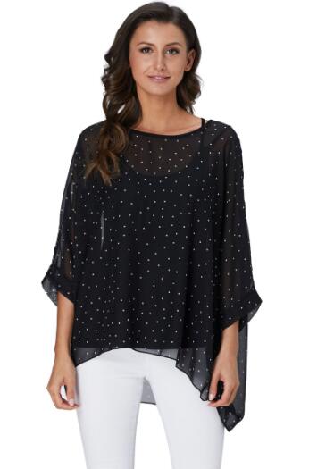 Baharcelin 5XL 6XL Summer Blouse Batwing Sleeve Casual Women Blouse Plus Size Printed Dot Chiffon Beach Top Clothing Clothes