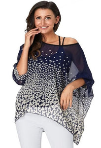 Baharcelin 5XL 6XL Summer Blouse Batwing Sleeve Casual Women Blouse Plus Size Printed Dot Chiffon Beach Top Clothing Clothes