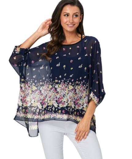 Baharcelin 5XL 6XL Summer Blouse Batwing Sleeve Casual Women Blouse Plus Size Printed Dot Chiffon Beach Top Clothing Clothes