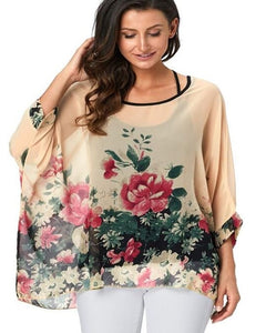 Baharcelin 5XL 6XL Summer Blouse Batwing Sleeve Casual Women Blouse Plus Size Printed Dot Chiffon Beach Top Clothing Clothes