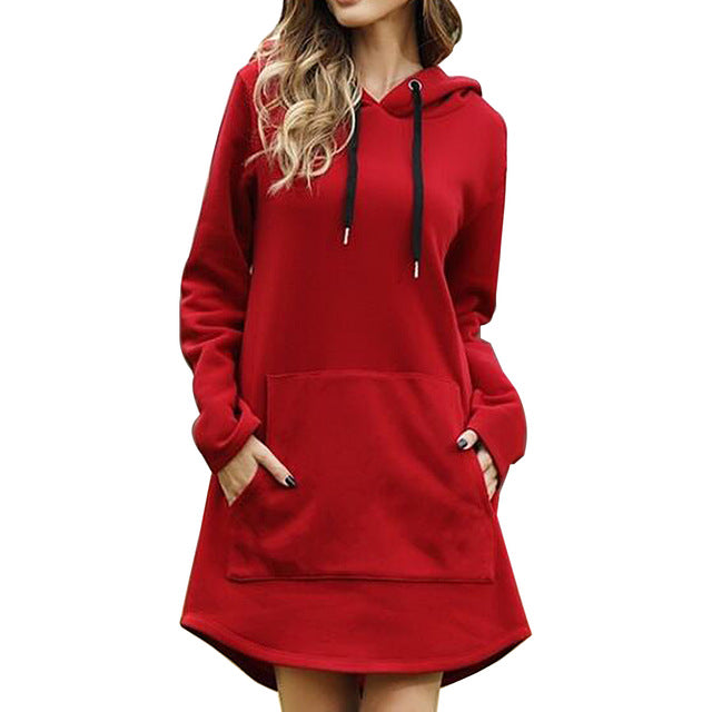 Women dress Casual Hooded Pocket Long Sleeve Pullover Sweatshirt Winter Harajuku Warm Hoodies Sweatshirts Dropshipping