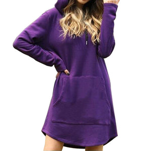 Women dress Casual Hooded Pocket Long Sleeve Pullover Sweatshirt Winter Harajuku Warm Hoodies Sweatshirts Dropshipping