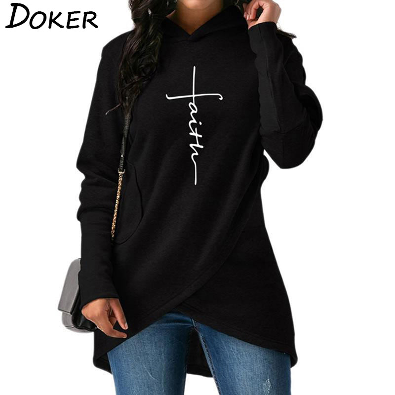 Autumn Winter Women Hoodies Sweatshirts Casual Faith Cross Embroidered Pullovers Long Sleeve Hoodies Famale Christmas Warm Tops