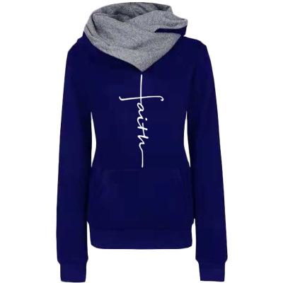 Autumn Winter Hoodies Sweatshirts Women Faith Embroidered  Sweatshirts Long Sleeve Pullovers Christmas Casual Warm Hooded Tops