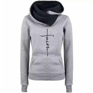 Autumn Winter Hoodies Sweatshirts Women Faith Embroidered  Sweatshirts Long Sleeve Pullovers Christmas Casual Warm Hooded Tops