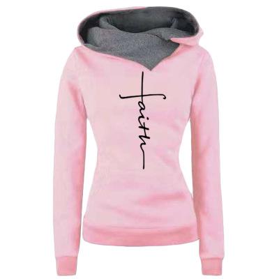 Autumn Winter Hoodies Sweatshirts Women Faith Embroidered  Sweatshirts Long Sleeve Pullovers Christmas Casual Warm Hooded Tops