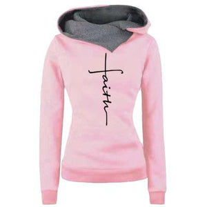 Autumn Winter Hoodies Sweatshirts Women Faith Embroidered  Sweatshirts Long Sleeve Pullovers Christmas Casual Warm Hooded Tops