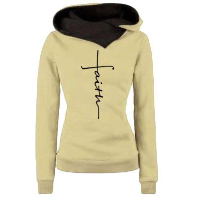 Autumn Winter Hoodies Sweatshirts Women Faith Embroidered  Sweatshirts Long Sleeve Pullovers Christmas Casual Warm Hooded Tops