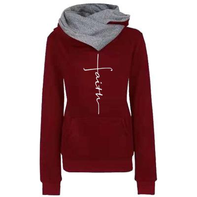 Autumn Winter Hoodies Sweatshirts Women Faith Embroidered  Sweatshirts Long Sleeve Pullovers Christmas Casual Warm Hooded Tops