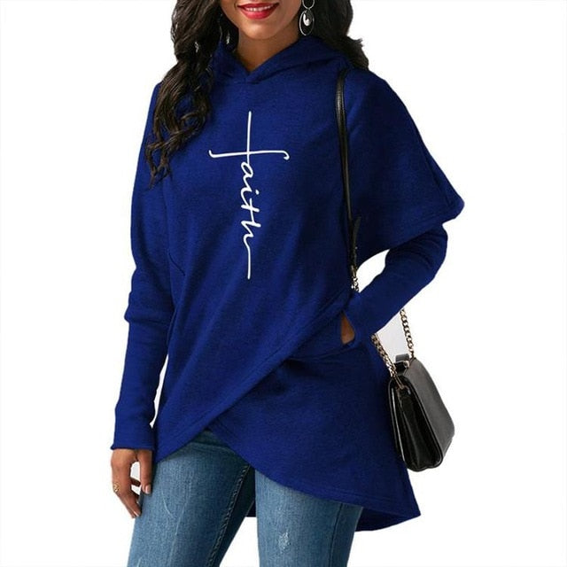 Autumn Winter Women Hoodies Sweatshirts Casual Faith Cross Embroidered Pullovers Long Sleeve Hoodies Famale Christmas Warm Tops