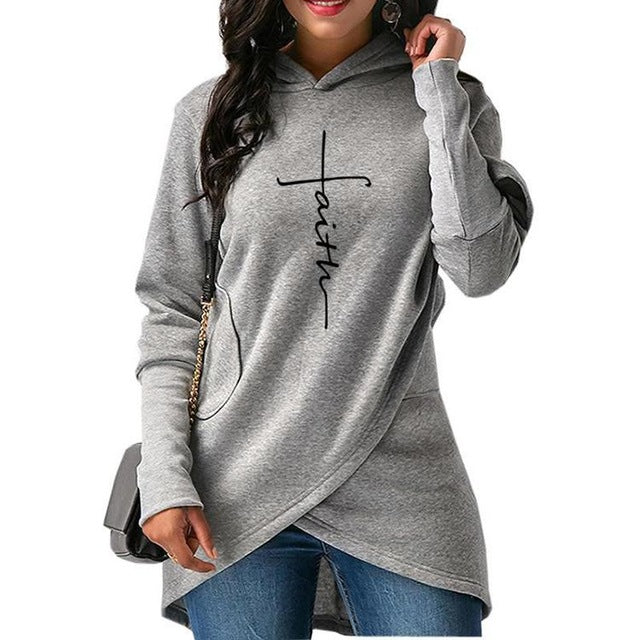 Autumn Winter Women Hoodies Sweatshirts Casual Faith Cross Embroidered Pullovers Long Sleeve Hoodies Famale Christmas Warm Tops