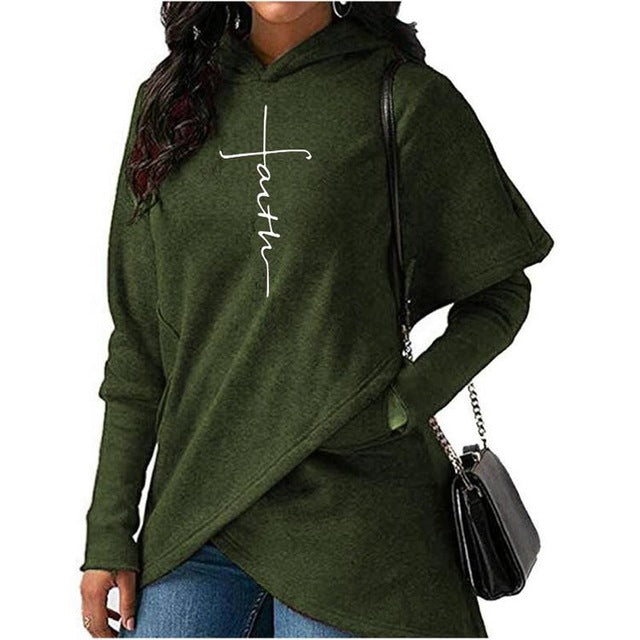 Autumn Winter Women Hoodies Sweatshirts Casual Faith Cross Embroidered Pullovers Long Sleeve Hoodies Famale Christmas Warm Tops