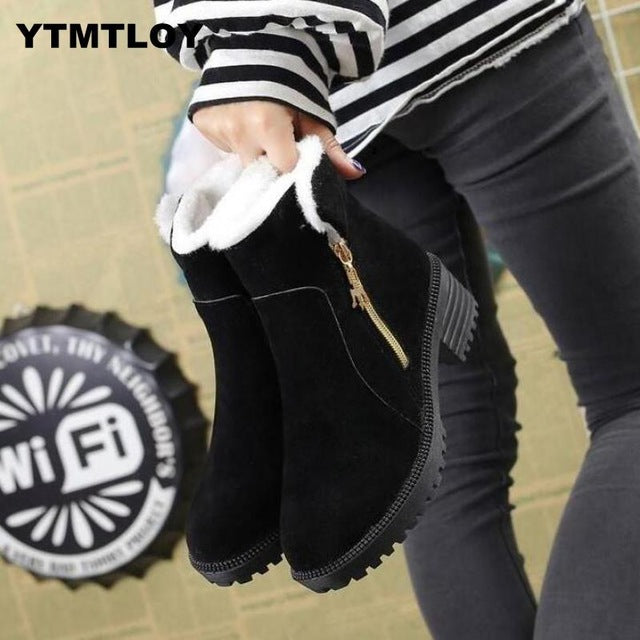 HOT Women Boots Winter Shoes Plus Size Hot Platform Female Warm Botas Mujer 2019 Booties Ankle For Women  Snow Boots  Black