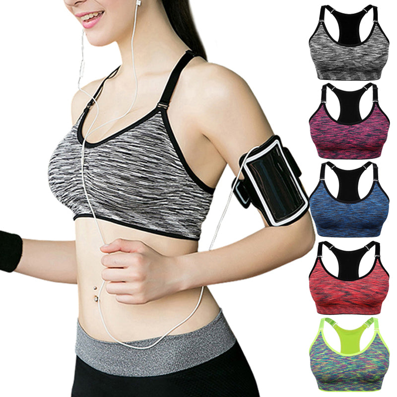 VEQKING Quick Dry Padded Sports Bra,Women Wirefree Adjustable Fitness Top Sport Brassiere,Push Up Seamless Running Yoga Bra