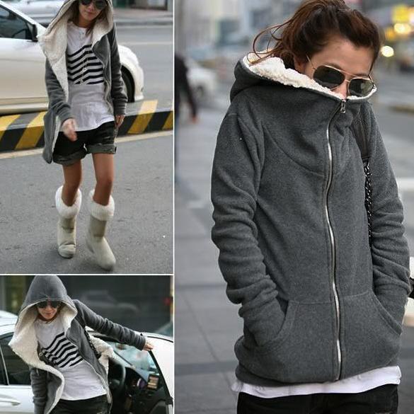 Fashion Women Zip Up Tops Hoodie Coat Black, Dark Gray. Jacket Outerwear 372g (approx). Sweatshirt