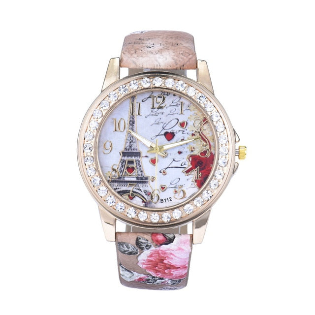 Geneva Womens Watch Tower Pattern Rhinestone Leather Band Analog Quartz Vogue Wrist Watches cheap wristwatches for women YE1