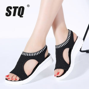 STQ Women Sandals 2020 New Female Shoes Women Summer Wedge Comfort Sandals Ladies Flat Slingback Sandals Women Sandalias QS808