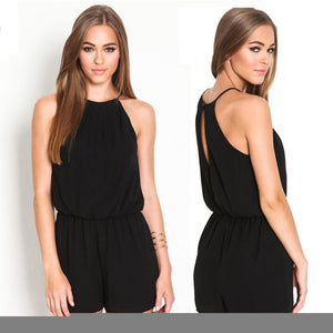 Fashion Sexy Summer Style Casual Solid Jumpsuit Sleeveless Halter Keyhole Back Jumpsuits Rompers Womens Clothing