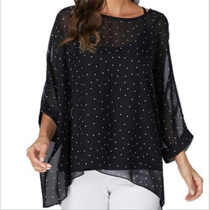 Baharcelin 5XL 6XL Summer Blouse Batwing Sleeve Casual Women Blouse Plus Size Printed Dot Chiffon Beach Top Clothing Clothes