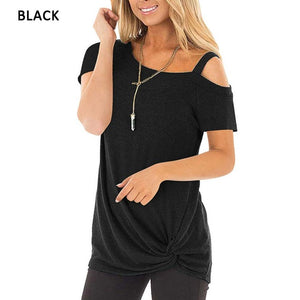 Sexy T Shirt Women Cold-shoulder Short Sleeve 2020 New Summer Tee Shirts Women Clothes Fashion Tie Long Tees Female camiseta