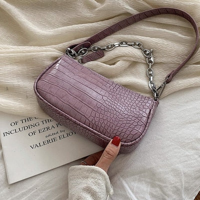 Fashion Crocodile Pattern Baguette bags MINI PU Leather Shoulder Bags For Women 2020 Chain Design Luxury Hand Bag Female Travel