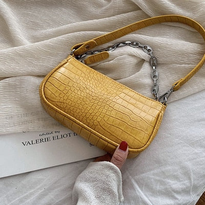 Fashion Crocodile Pattern Baguette bags MINI PU Leather Shoulder Bags For Women 2020 Chain Design Luxury Hand Bag Female Travel