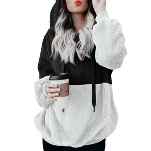 Fashion Plus Size Women Plush Hooded Sweatshirt Patchwork Long-Sleeved Causal hooded Sweatshirt For Female Clothing