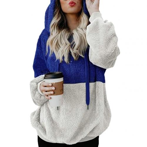 Fashion Plus Size Women Plush Hooded Sweatshirt Patchwork Long-Sleeved Causal hooded Sweatshirt For Female Clothing