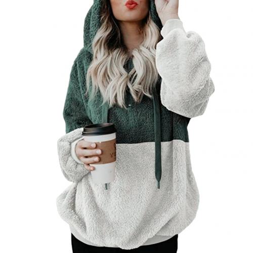 Fashion Plus Size Women Plush Hooded Sweatshirt Patchwork Long-Sleeved Causal hooded Sweatshirt For Female Clothing