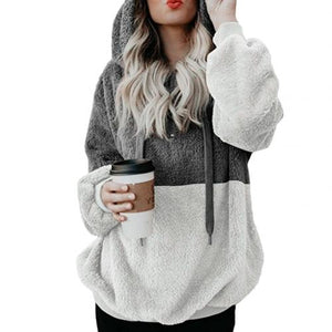 Fashion Plus Size Women Plush Hooded Sweatshirt Patchwork Long-Sleeved Causal hooded Sweatshirt For Female Clothing