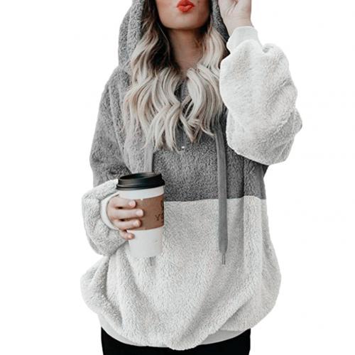 Fashion Plus Size Women Plush Hooded Sweatshirt Patchwork Long-Sleeved Causal hooded Sweatshirt For Female Clothing