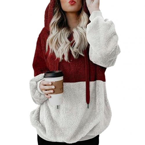 Fashion Plus Size Women Plush Hooded Sweatshirt Patchwork Long-Sleeved Causal hooded Sweatshirt For Female Clothing