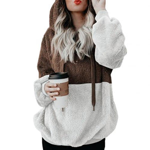 Fashion Plus Size Women Plush Hooded Sweatshirt Patchwork Long-Sleeved Causal hooded Sweatshirt For Female Clothing