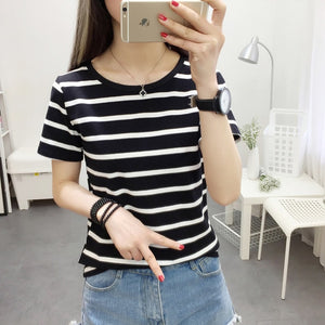 MRMT Stripes Womens T-Shirt V Collar T Shirts Skinny Half Sleeve Clothes Women Slim Under Wear Tshirt Casual Top Tees For Female