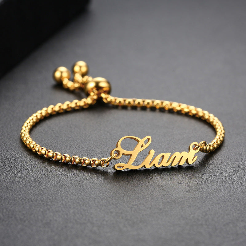 Personalized Name Bracelet for Women Girls Box Chain Links Stainless Steel Love Custom Bangle Gift