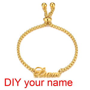 Personalized Name Bracelet for Women Girls Box Chain Links Stainless Steel Love Custom Bangle Gift