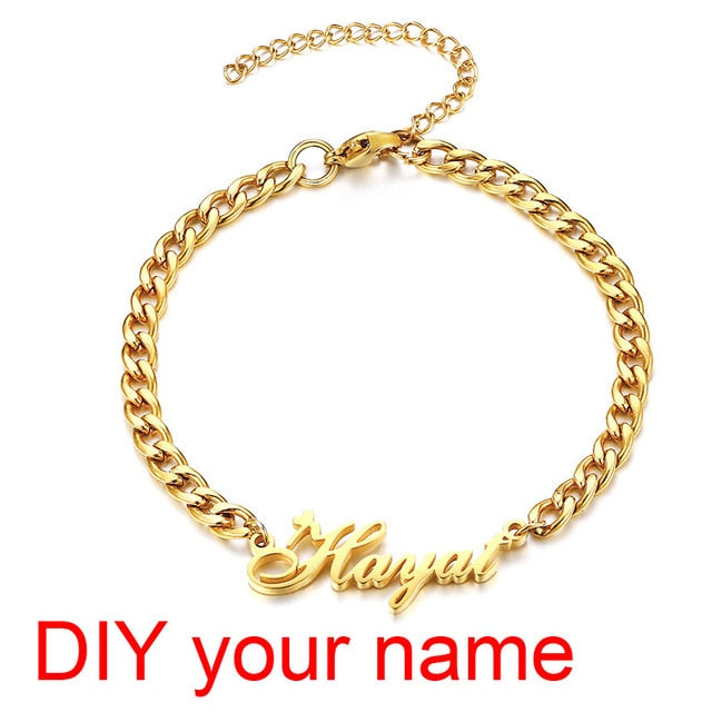 Personalized Name Bracelet for Women Girls Box Chain Links Stainless Steel Love Custom Bangle Gift