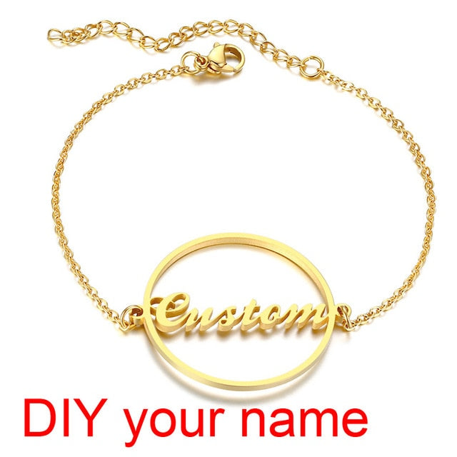 Personalized Name Bracelet for Women Girls Box Chain Links Stainless Steel Love Custom Bangle Gift