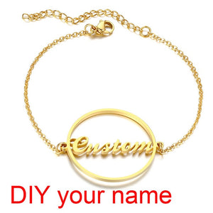 Personalized Name Bracelet for Women Girls Box Chain Links Stainless Steel Love Custom Bangle Gift