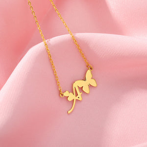 A-Z Butterfly Heart Initial Letter Necklaces For Women Gold Color Stainless Steel Long Chain Female Pendant Necklace Jewelry