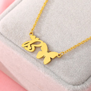 A-Z Butterfly Heart Initial Letter Necklaces For Women Gold Color Stainless Steel Long Chain Female Pendant Necklace Jewelry