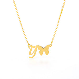 A-Z Butterfly Heart Initial Letter Necklaces For Women Gold Color Stainless Steel Long Chain Female Pendant Necklace Jewelry