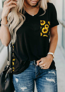 V-neck T-shirt Leopard Pocket Tee Women Summer Short Sleeve 2020 Fashion Leopard Back Tops Tee Summer New Loose Tee Shirt Female