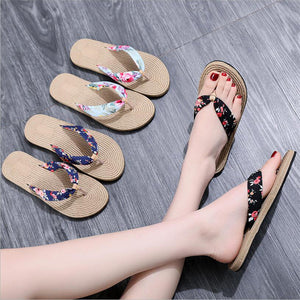 Women Shoes Summer Bohemia Floral Beach Sandals Wedge Platform Thongs Slippers Flip Flops For Women Platform Slippers