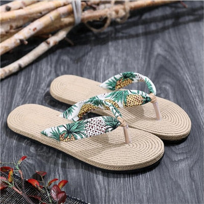 Women Shoes Summer Bohemia Floral Beach Sandals Wedge Platform Thongs Slippers Flip Flops For Women Platform Slippers