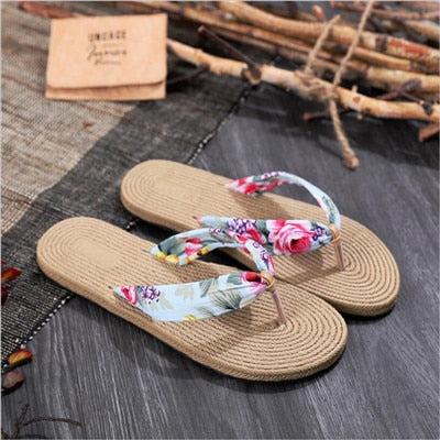 Women Shoes Summer Bohemia Floral Beach Sandals Wedge Platform Thongs Slippers Flip Flops For Women Platform Slippers