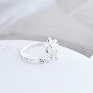 Fresh Flower 925 Sterling Silver Temperament Personality Literary Fashion Gift Korea Female Resizable Opening Rings SRI172