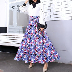 QRWR Elegant Ankle Length Summer Skirts Womens 2020 Floral High Waist Multi Color Vintage Casual Long Boho Skirts For Ladies