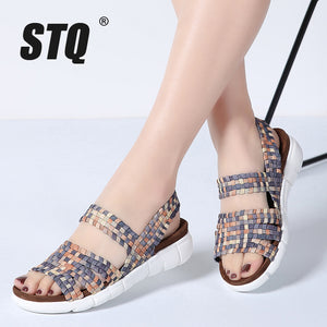 STQ 2020 Women Flat Sandals Shoes Women Woven Wedge Sandals Shoes Ladies Beach Summer Slingback Sandals Flipflops Shoes 802